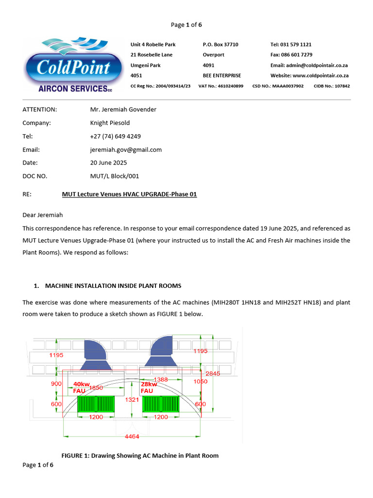 Installation of Machines in Plant Rooms Correspondance 001 | PDF ...