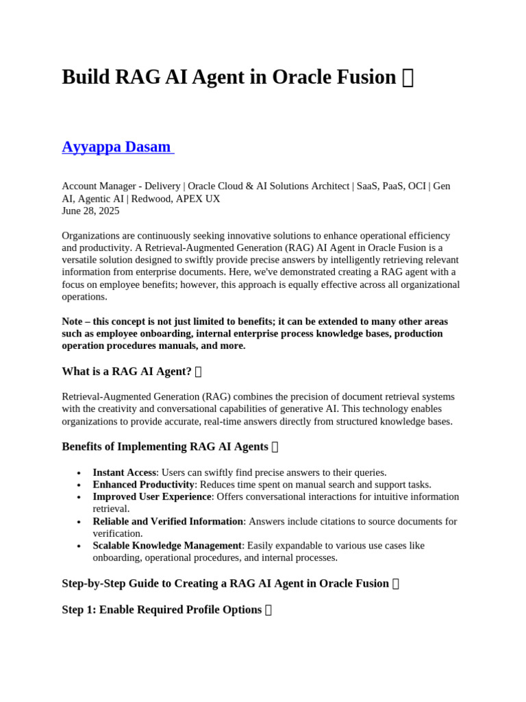 Create RAG AI Agent in Oracle Fusion | PDF | Artificial Intelligence ...