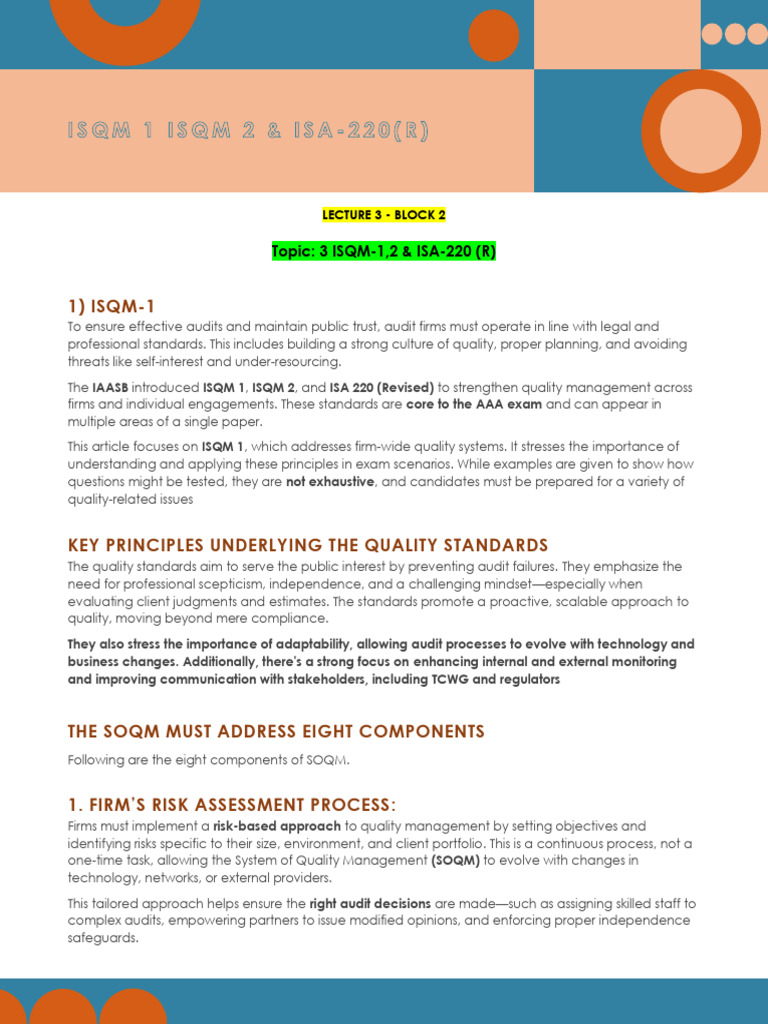 ISQM-1: Enhancing Audit Quality Standards | PDF | Audit | Quality ...