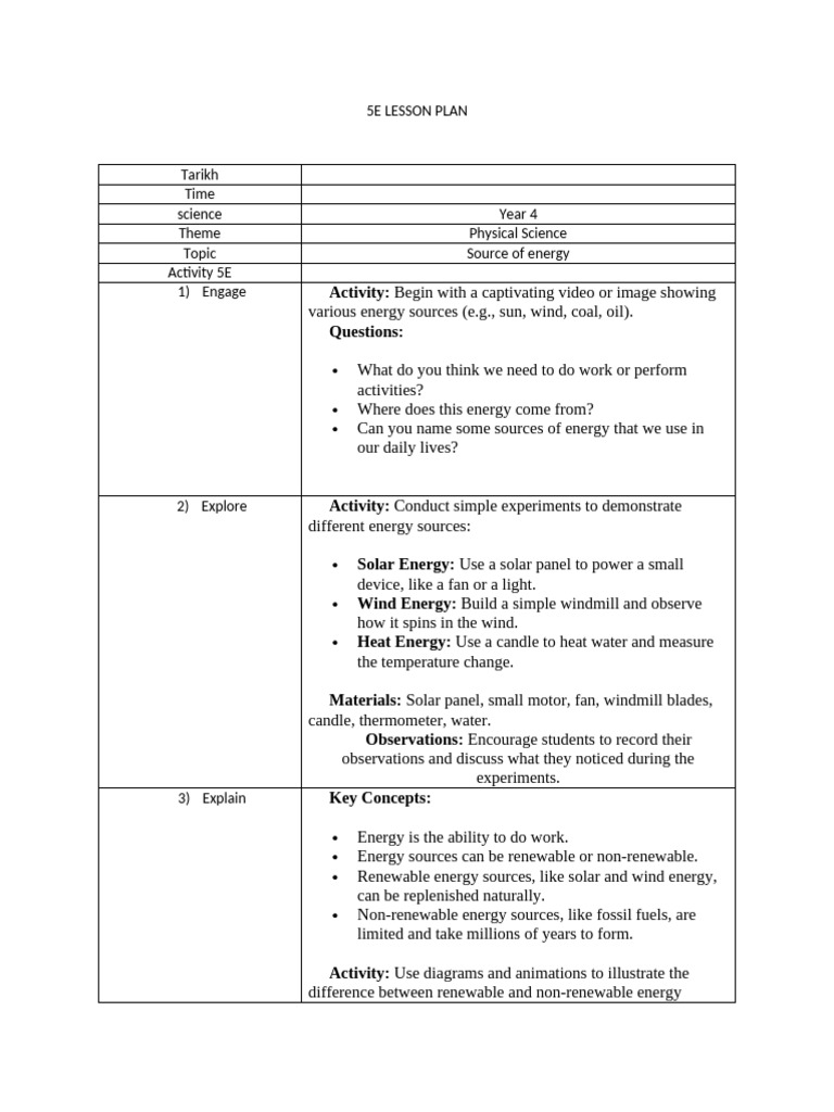 Year 4 Physical Science Energy Sources | PDF | Energy Development ...