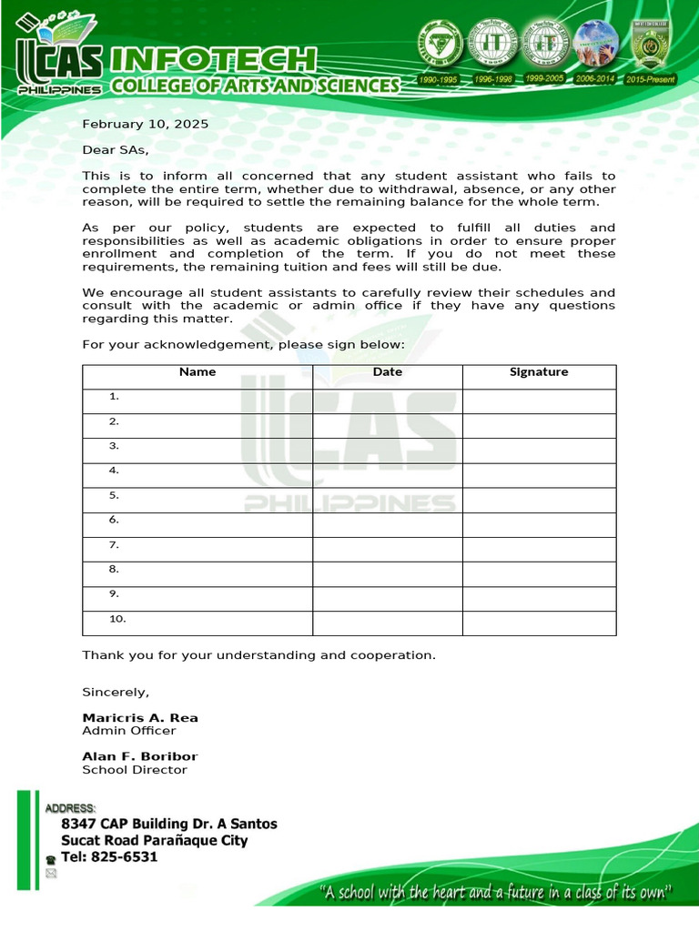 Student Assistant Term Policy Notice | PDF