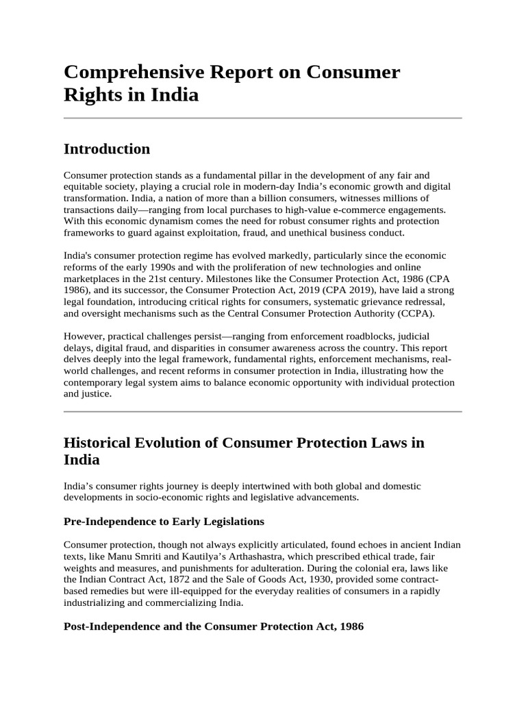 Consumer Rights in India: A Comprehensive Overview | PDF | Consumer ...
