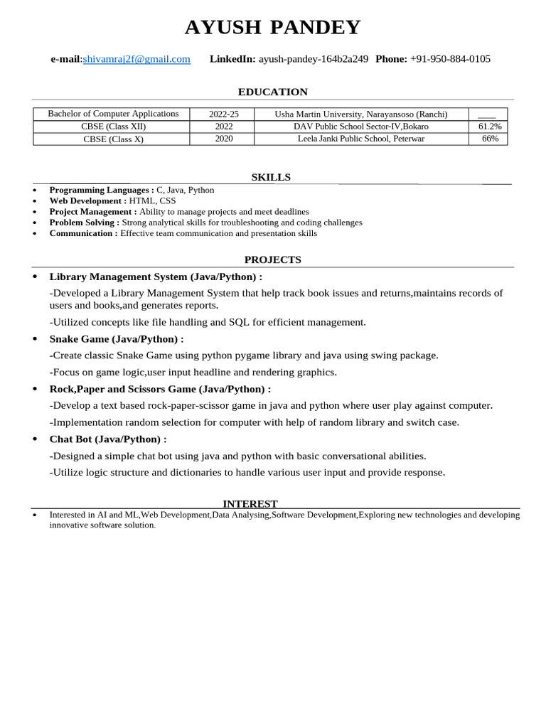 Ayush Pandey: Computer Science Profile | PDF