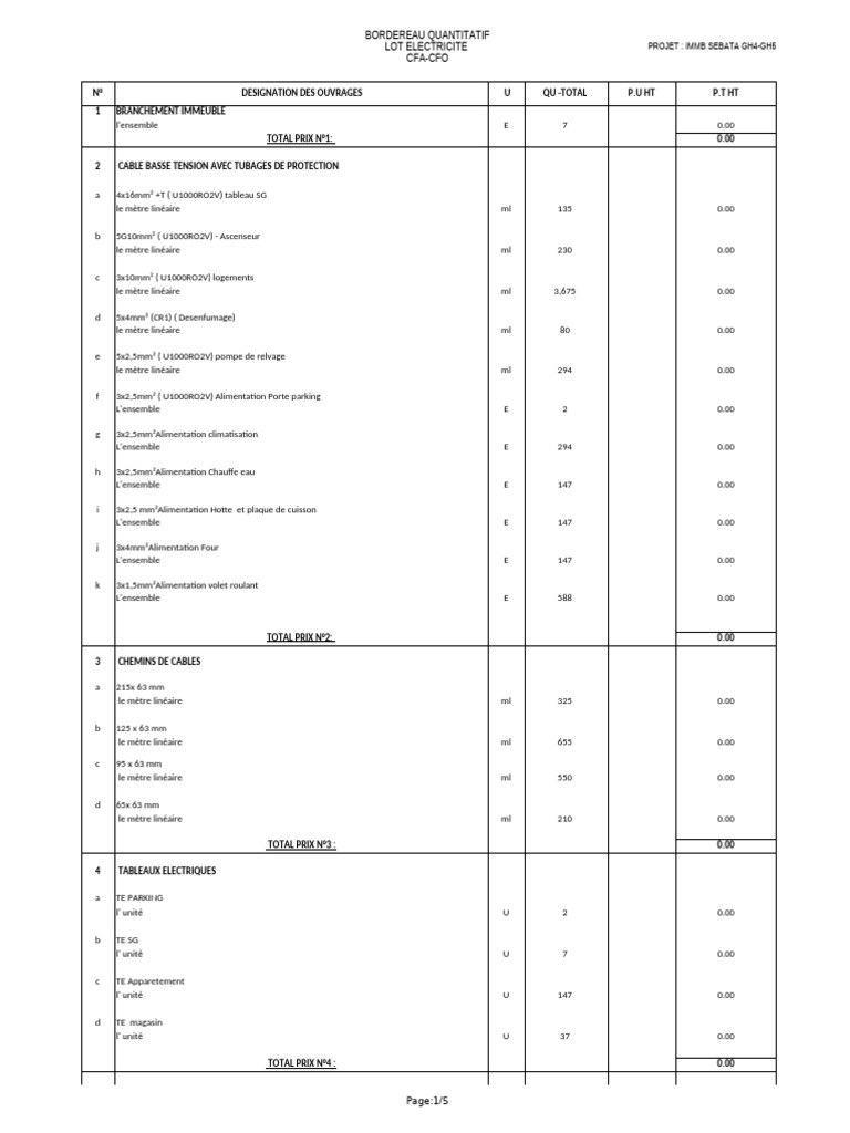 Bordereau Quantitatif Électricité IMMB Sebata | PDF | Électronique ...