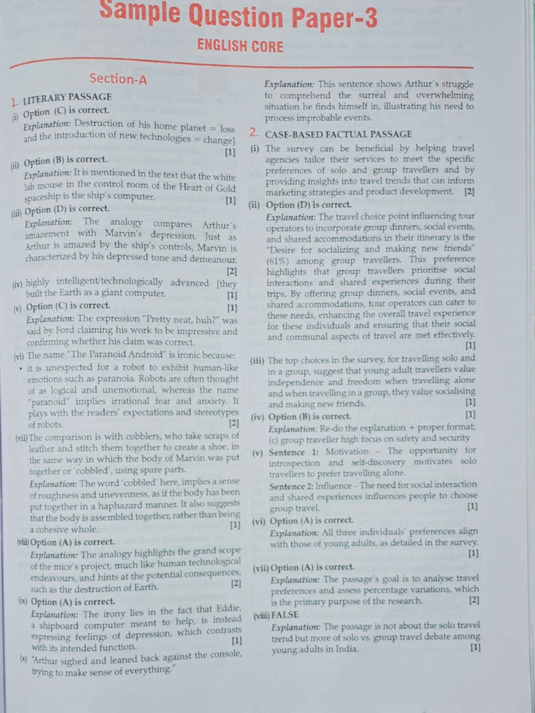 English Core Sample Question Paper 3 | PDF | Paranoia