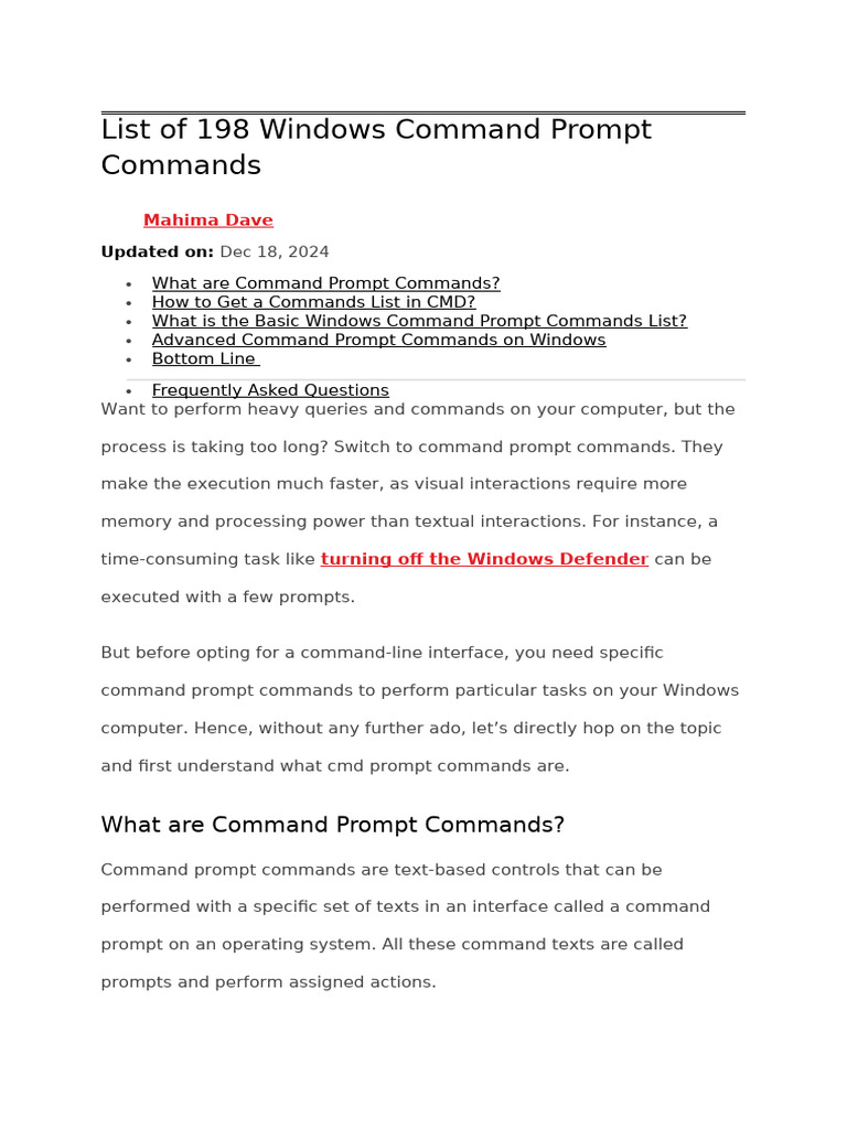 Comprehensive Windows CMD Commands List | PDF | Computer File | Command ...