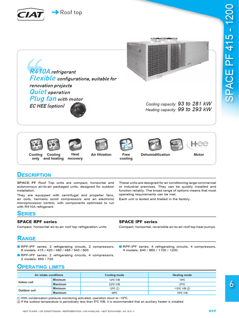 SPACE PF 415-1200 Roof Top Heat Pumps | PDF | Air Conditioning | Heat Pump