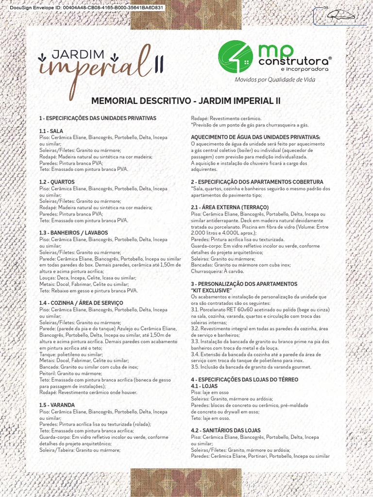 Memorial Descritivo Jardim Imperial II | PDF | Drywall | Engenharia Civil