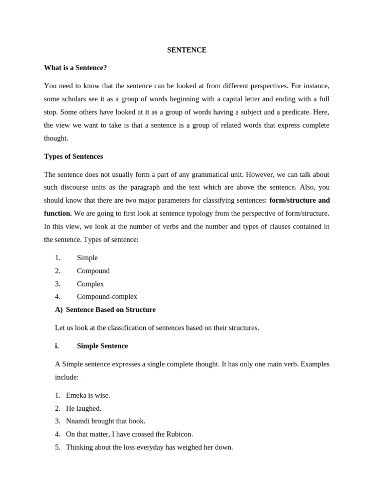 TYPES AND STRUCTURE OF THE English Sentences | PDF | Sentence ...
