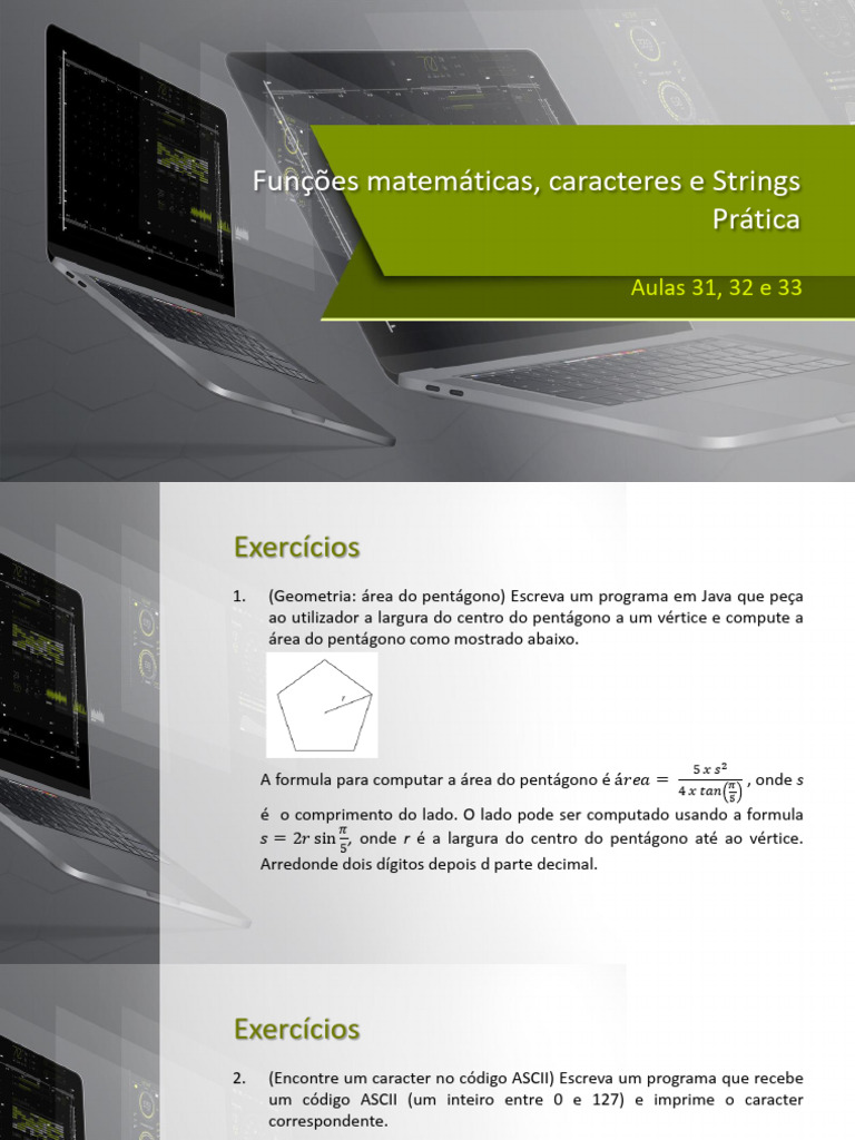 Funções e Exercícios em Java | PDF | Codificações | Informática