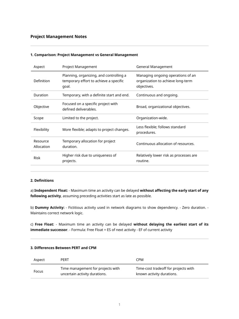 Project Management Notes | PDF | Project Management