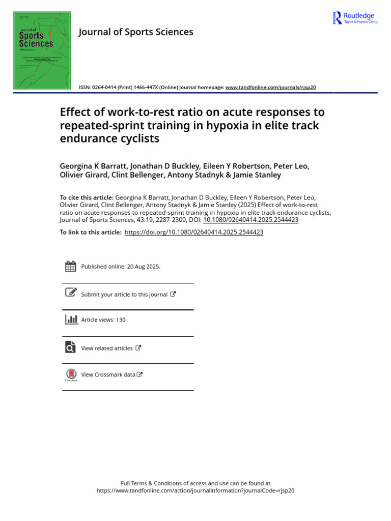 Effect of Work-To-rest Ratio On Acute Responses To Repeated-Sprint ...