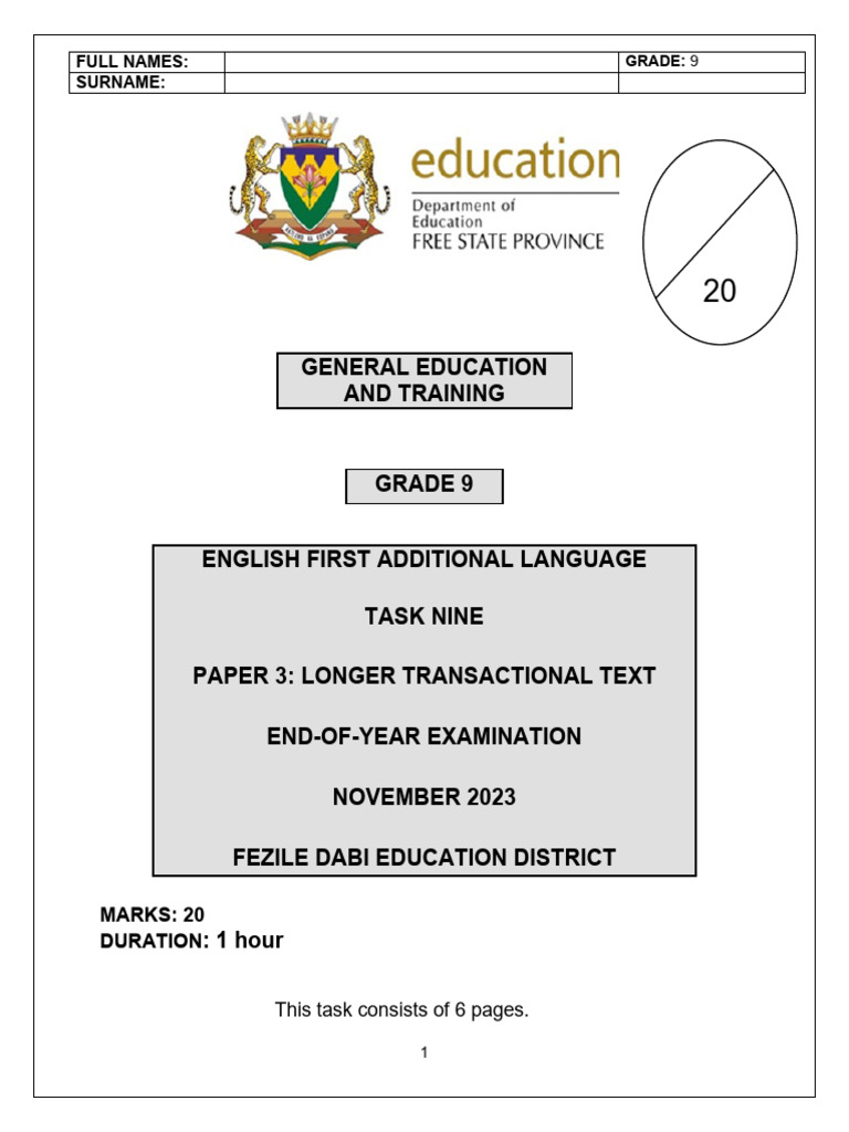 Grade 9 EFAL Task 9 Guidelines | PDF | Learning | Human Communication
