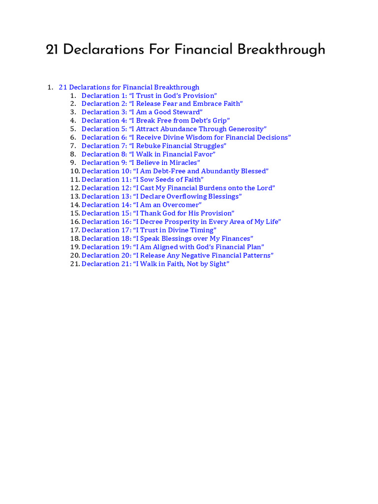 Declaration of Financial Breakthrough | PDF