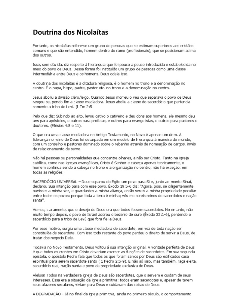 A Doutrina dos Nicolaitas A Corrupção do Sacerdócio Universal e o Surgimento de uma Classe