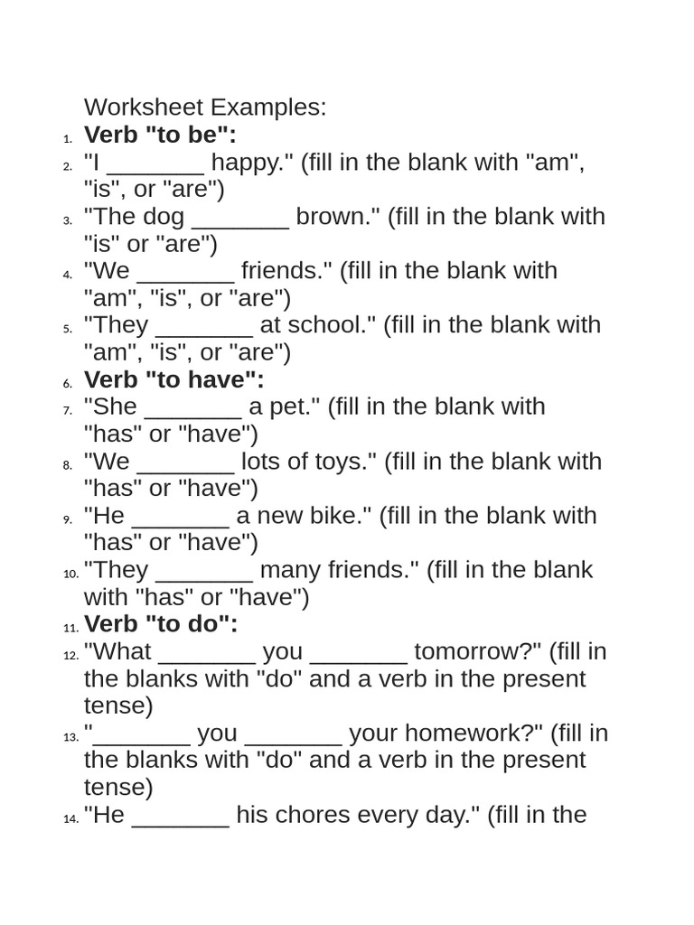 Fill-in-the-Blank Verb Worksheets | PDF