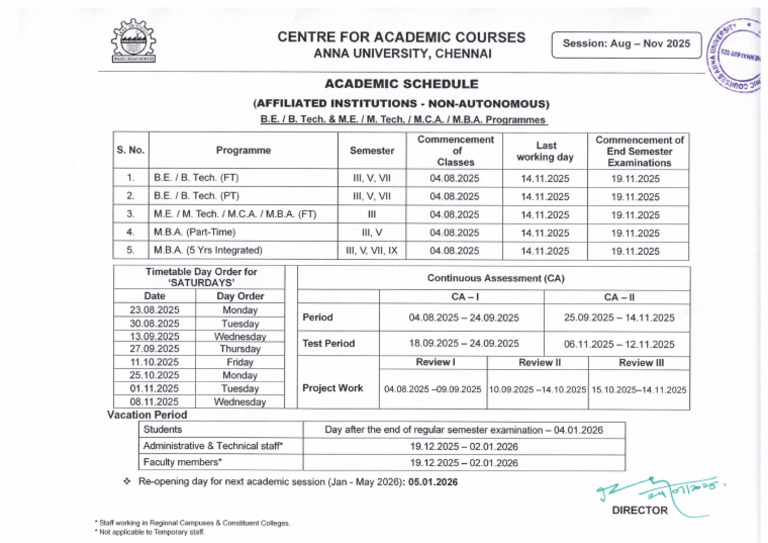 Anna University Academic Schedule 2025 | PDF | Engineering | Academic ...