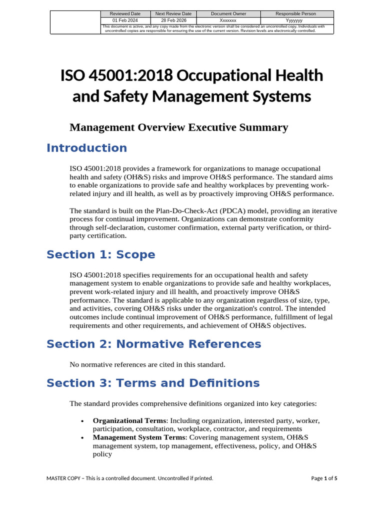 ISO 45001:2018 OH&S Management Overview | PDF | Occupational Safety And ...
