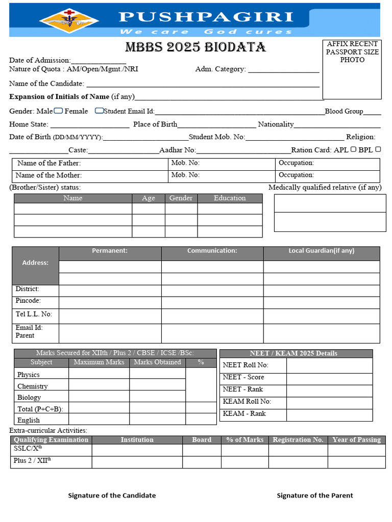 3.Bio Data Proforma MBBS Final | PDF