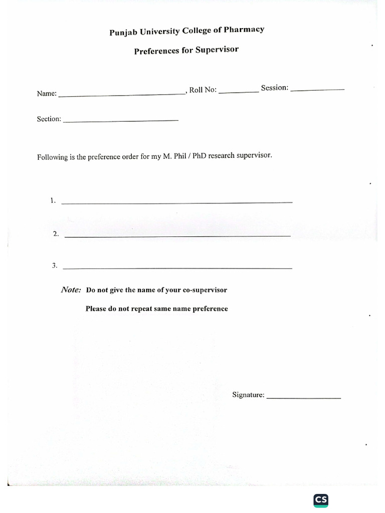 Supervisor Form | PDF