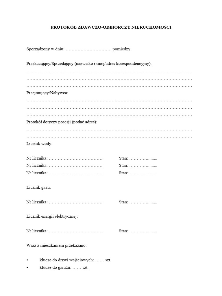 Protokol Zdawczo Odbiorczy Mieszkania | PDF