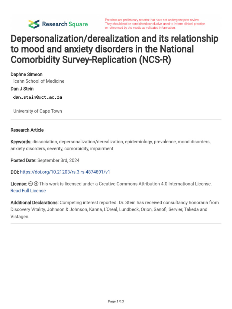 Depersonalization Derealization | PDF | Mental Disorder | Dissociation ...