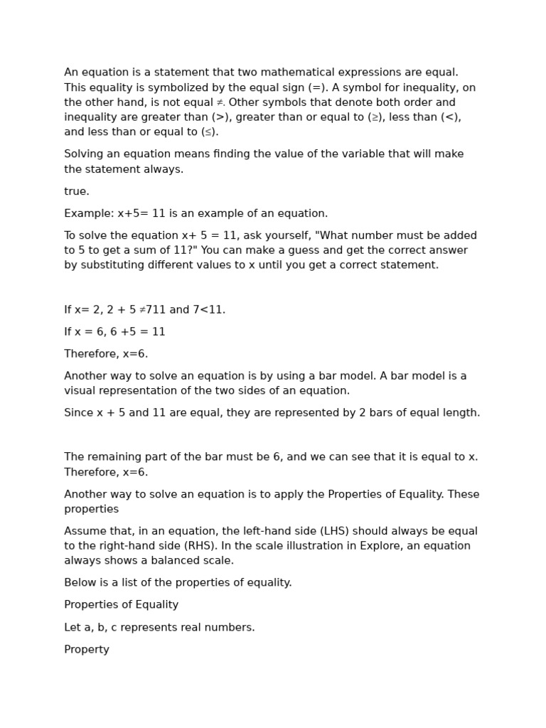 Understanding Equations and Their Solutions | PDF | Inequality ...