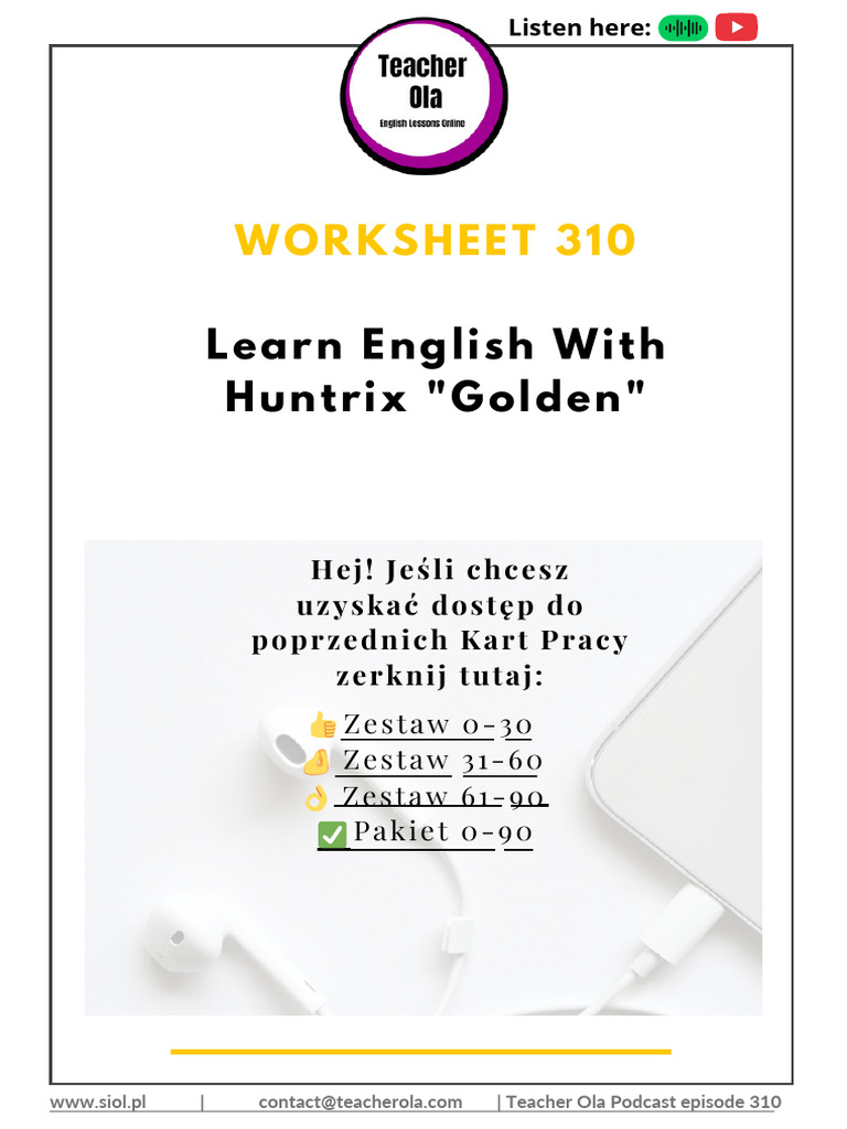 Worksheet TOP 310. Lern English With Huntrix Golden | PDF
