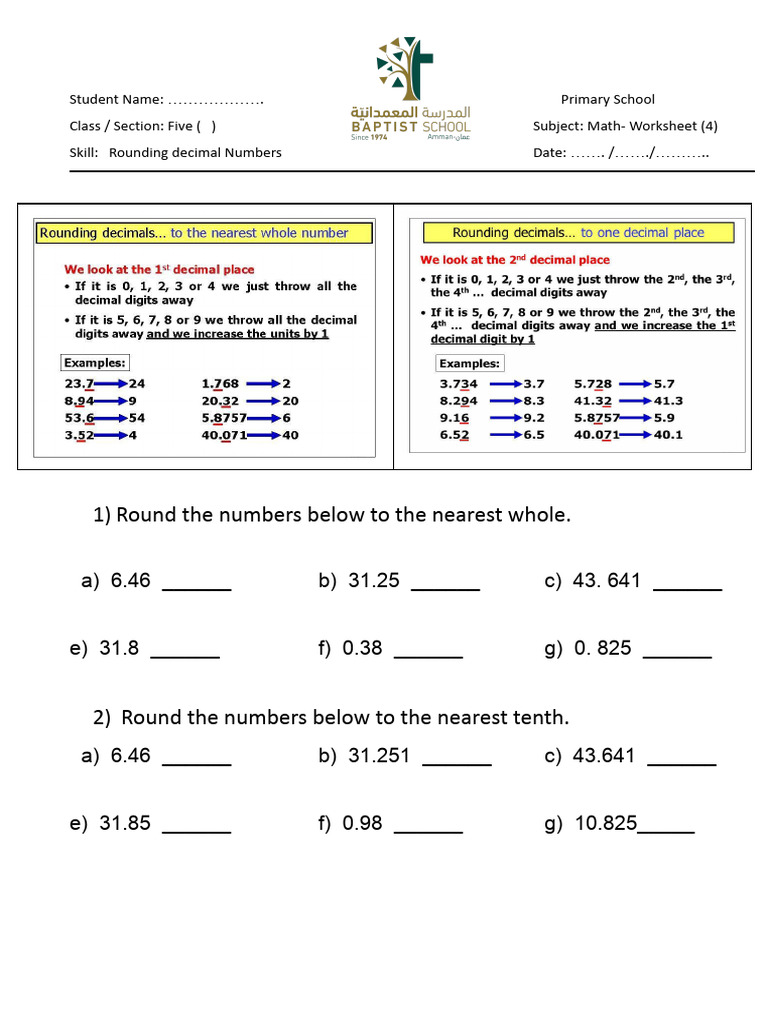 Rounding Decimals Worksheet for Kids | PDF | Numbers | Chess Theory