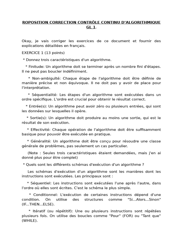 Correction Contrôle Continu Algorithmique | PDF | Structure de contrôle ...