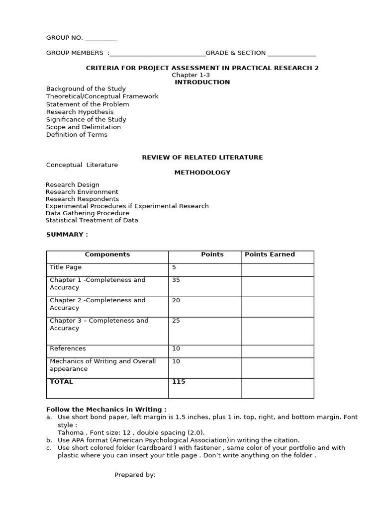 Practical Research 2 Project Assessment Guide | PDF