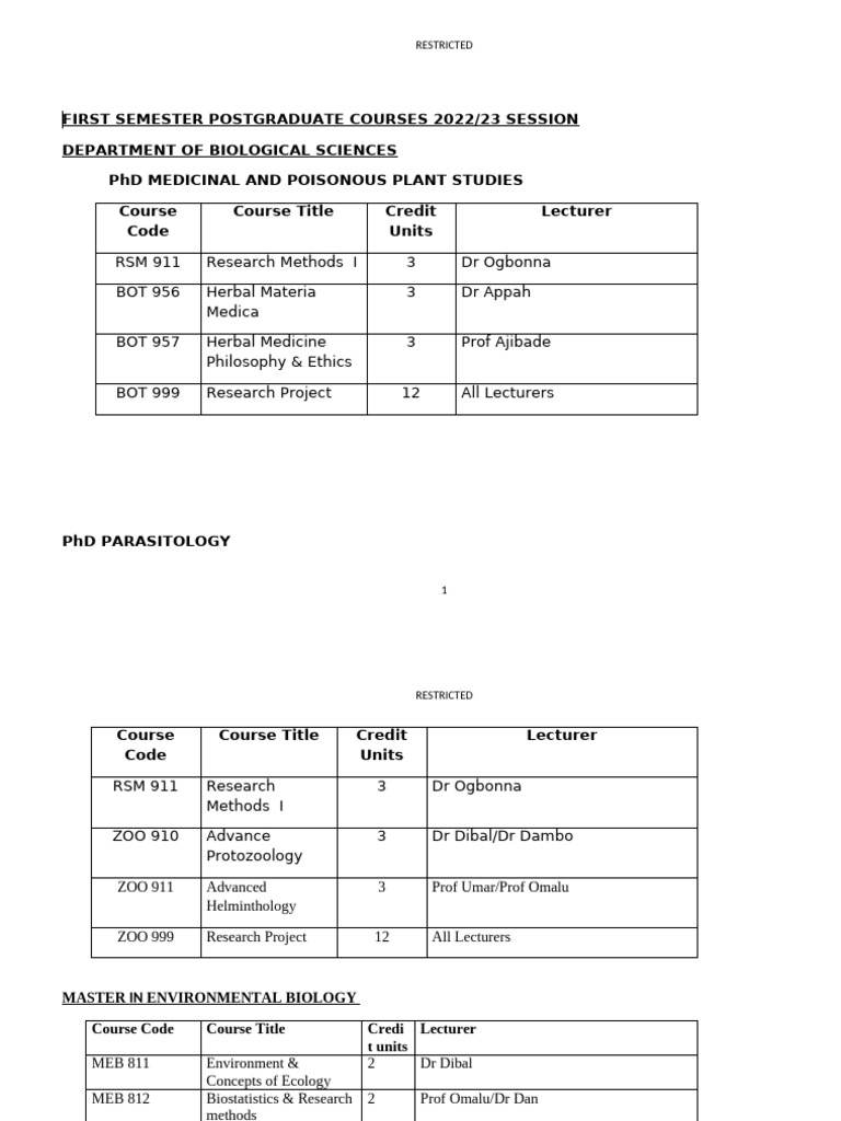 Ammended PG First Semester Course Allocation and Lecture Time Table Bio ...