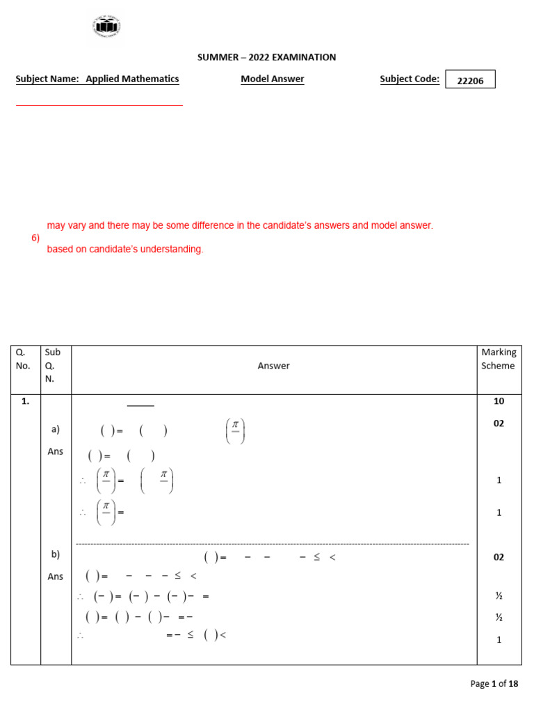 Applied Mathematics Model Answers 22206 | PDF | Slope | English Language