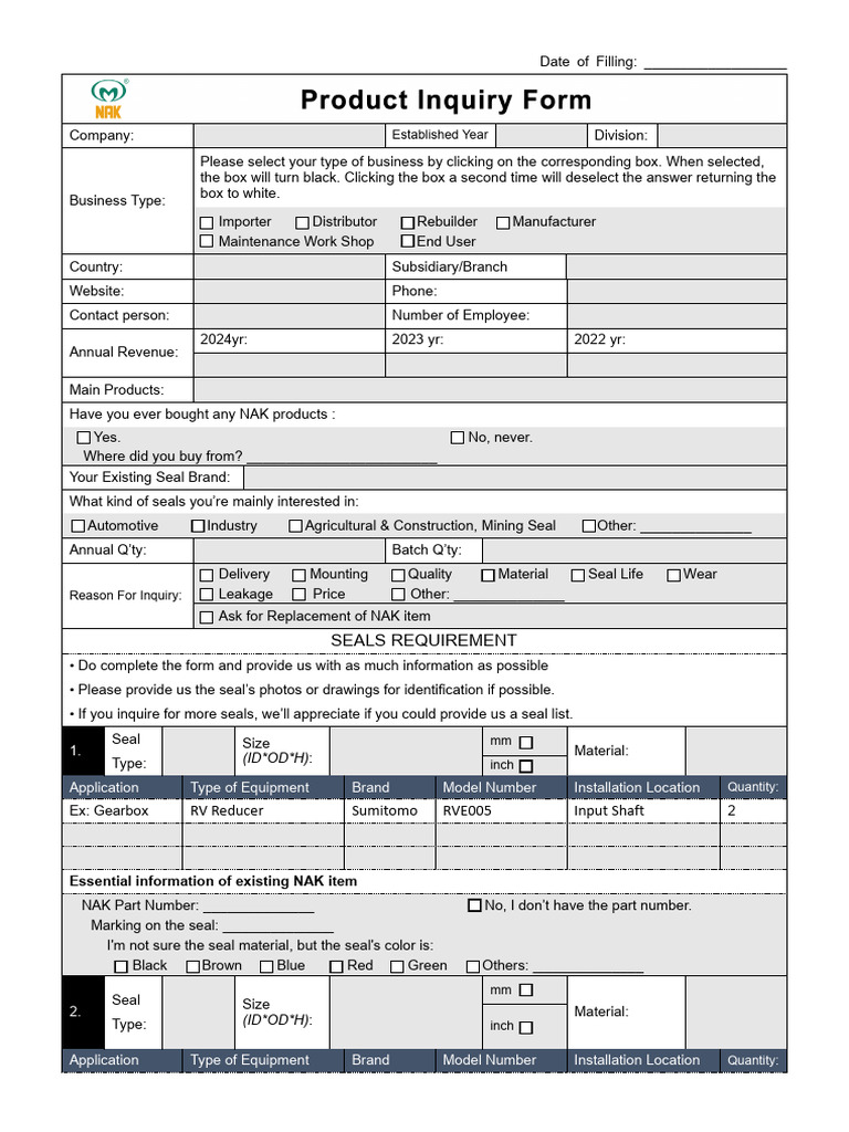 Product Inquiry Form | PDF