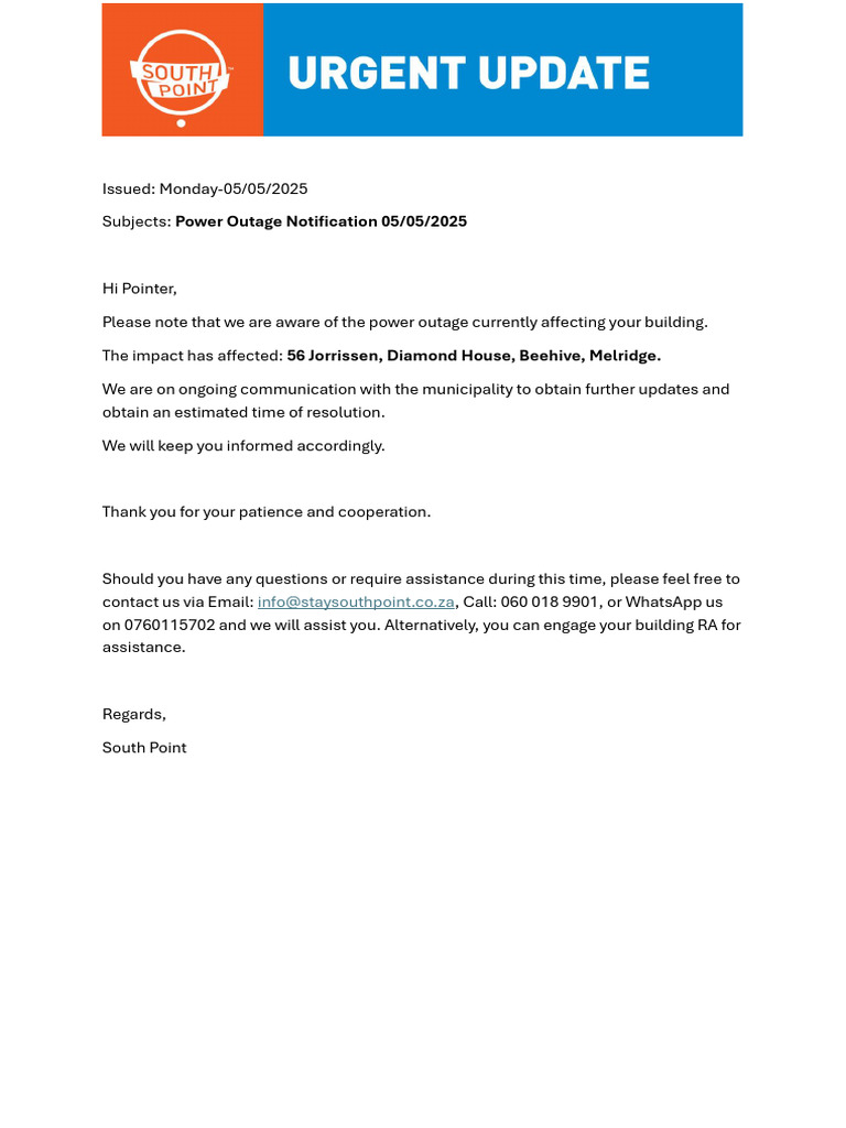 Power Outage Notification - May 5, 2025 | PDF