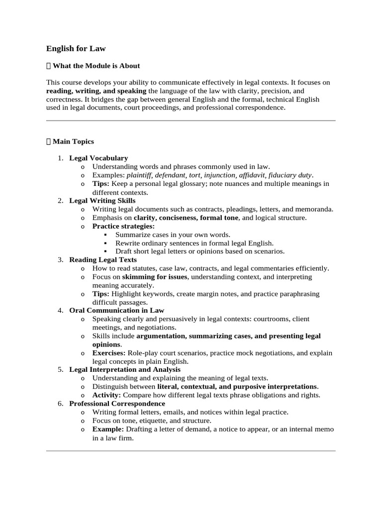 Legal English Communication Skills | PDF | Memorandum | Tort