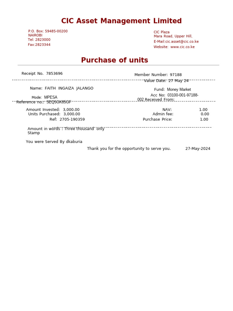 CIC Asset Management Limited: Mpesa Seq5Gk85Gf Money Market 03100-001 ...