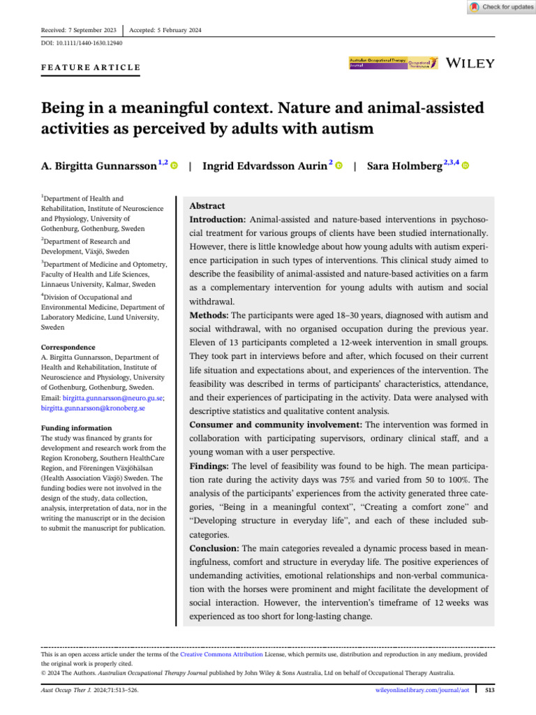 Aus Occup Therapy J - 2024 - Gunnarsson - Being in A Meaningful Context ...