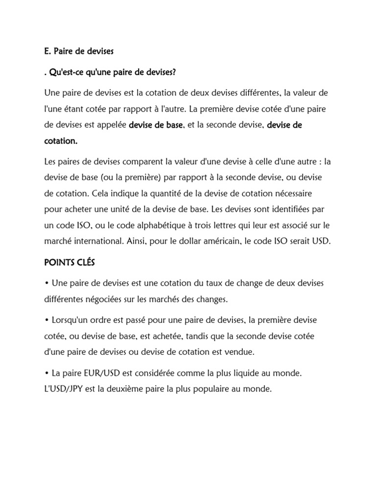 Comprendre les Paires de Devises Forex | PDF | Taux de change | Échange ...