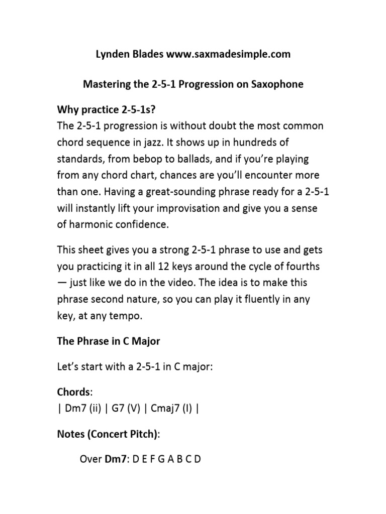 Mastering 2-5-1 Progressions on Sax | PDF | Harmony | Musical Forms
