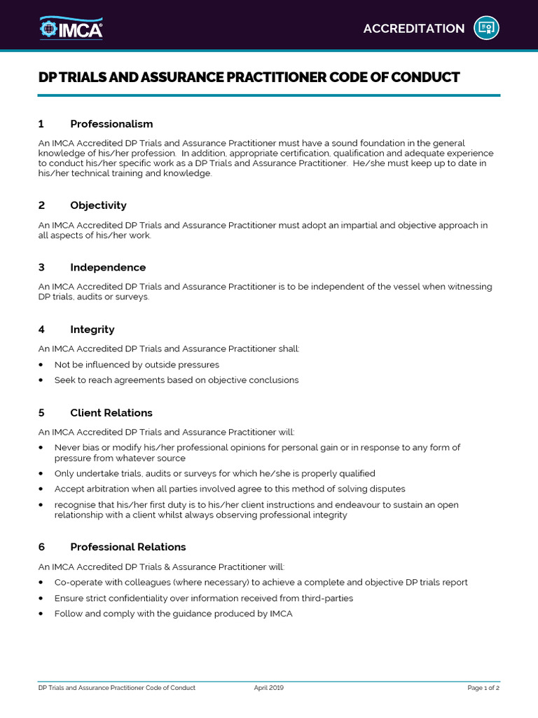 DP Trials Practitioner Code of Conduct | PDF | Audit