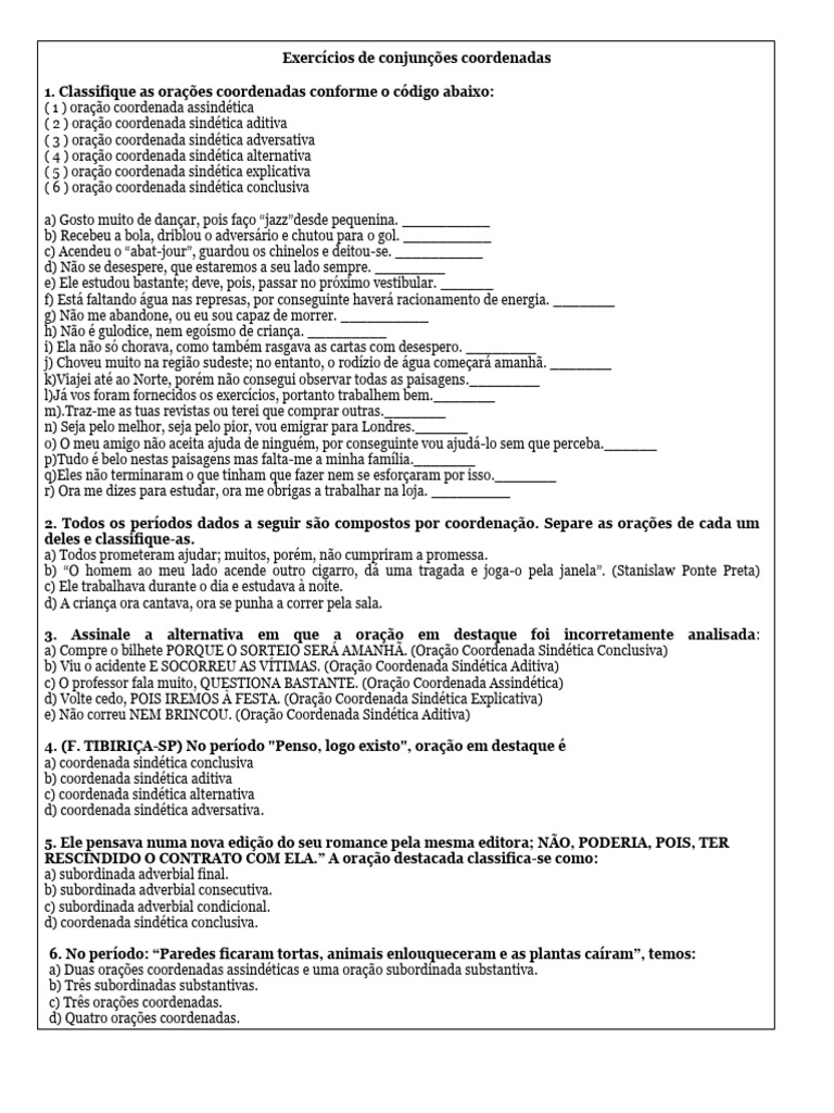 Exercícios sobre Conjunções Coordenadas | PDF | Sintaxe