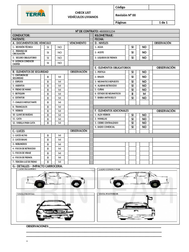 Checklist de Revisión Vehicular Liviana | PDF | Tecnologías ...