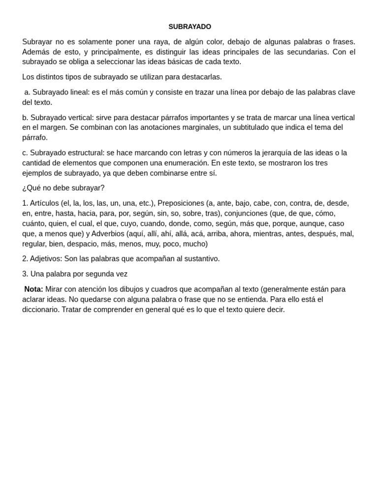 Tipos y Errores en el Subrayado | PDF