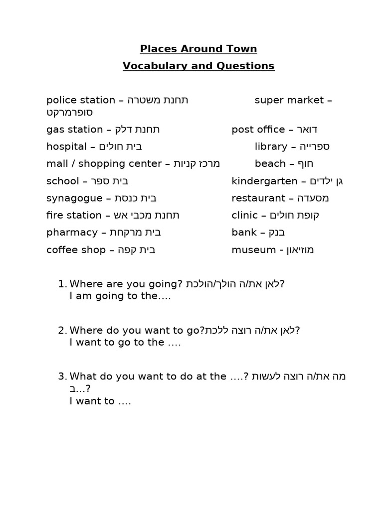 Places Around Town Speaking Activity With Vocabulary | PDF