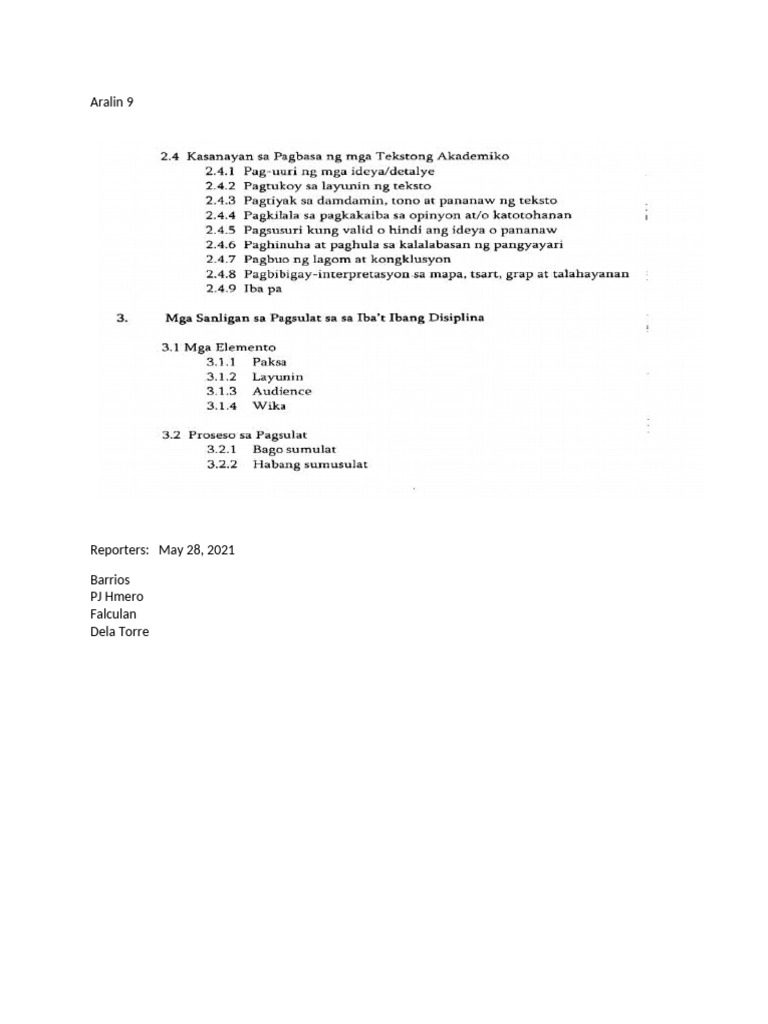FILIPINO Report Aralin 9 | PDF