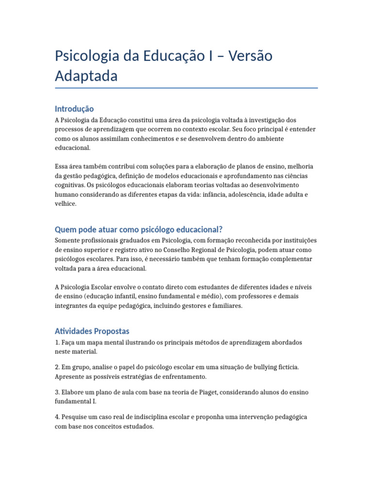Psicologia da Educação: Aprendizagem e Práticas | PDF | Psicologia ...
