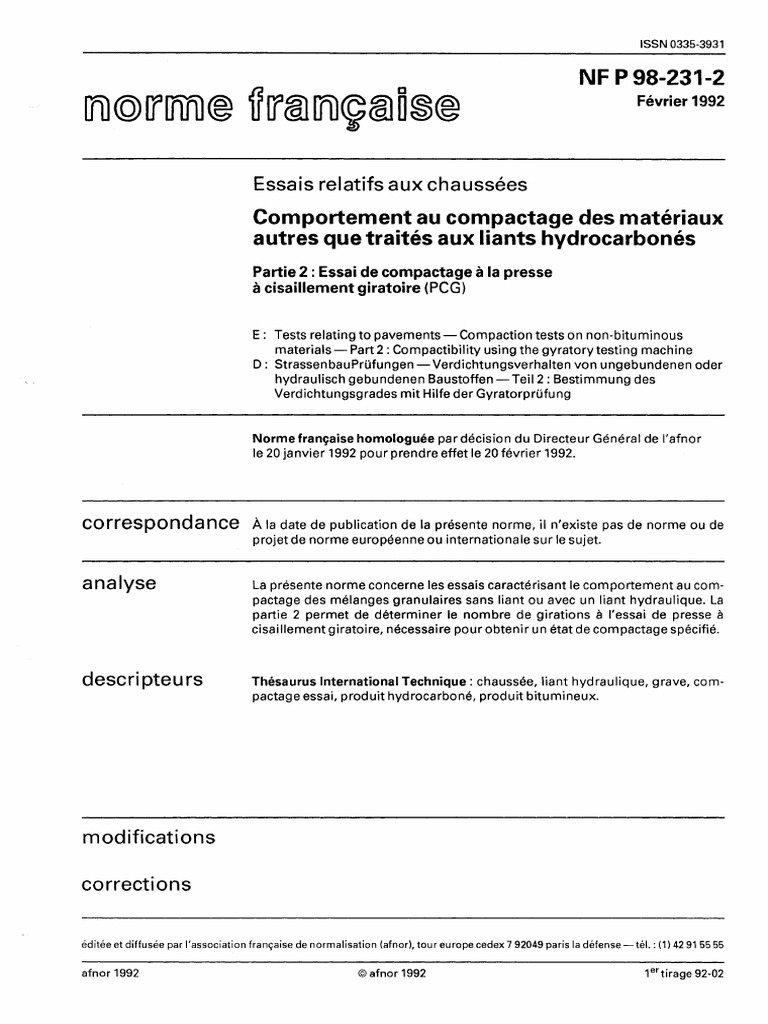 4.P98 231 2 Essais Relatifs Aux Chaussées Comportement Au Compactage | PDF