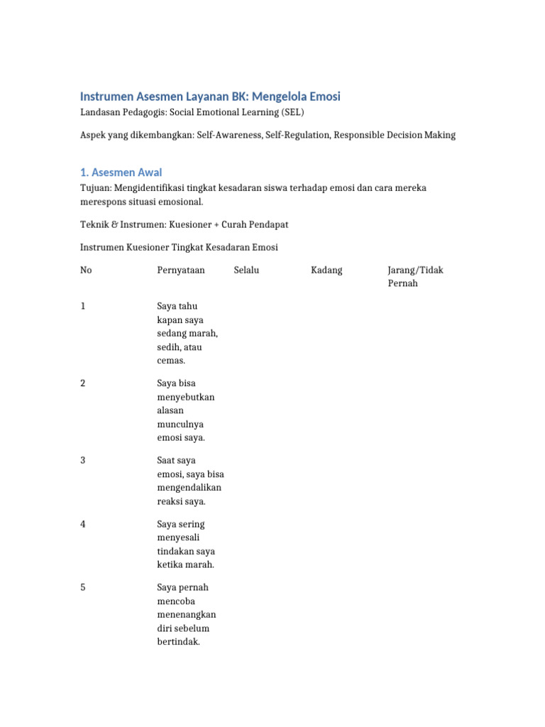 Instrumen Kelola Emosi Siswa | PDF