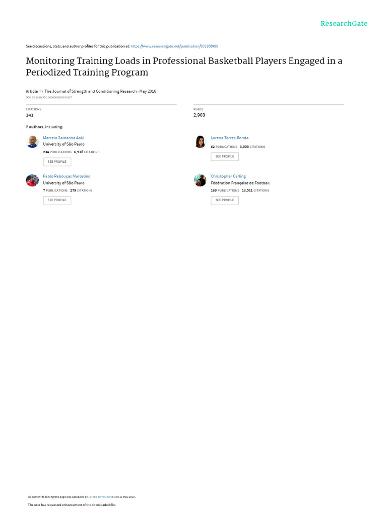 Monitoring Training Loads in Professional Basketball Players Engaged in ...
